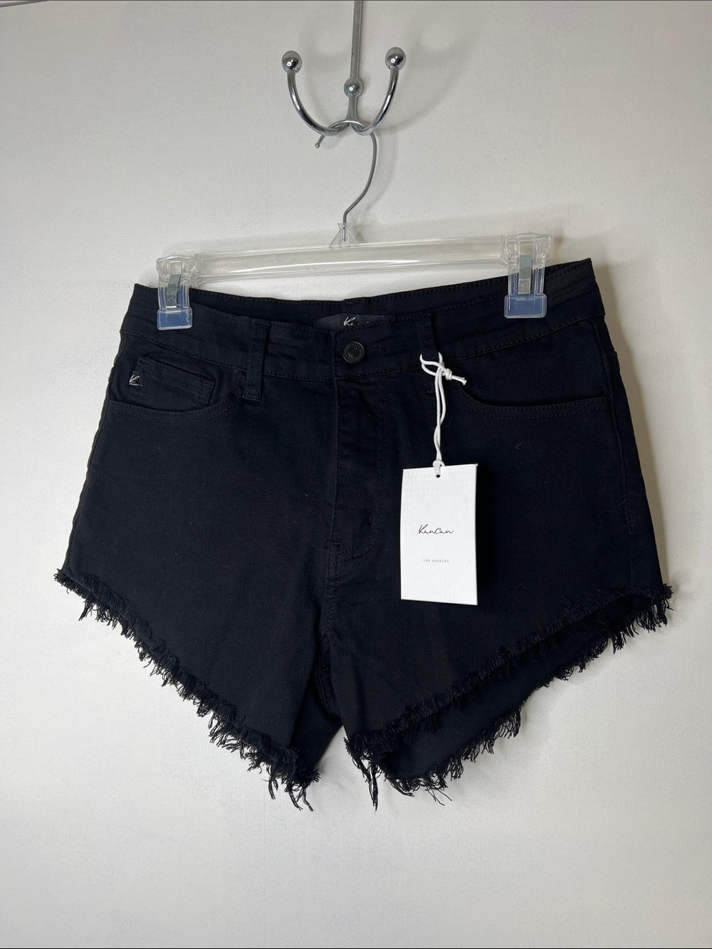 Kan Can Black Distressed Hem Denim Shorts